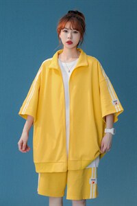 中性 夏季小清新潮流宽松运动风开衫T恤情侣套装 TZ650 P85控108图片