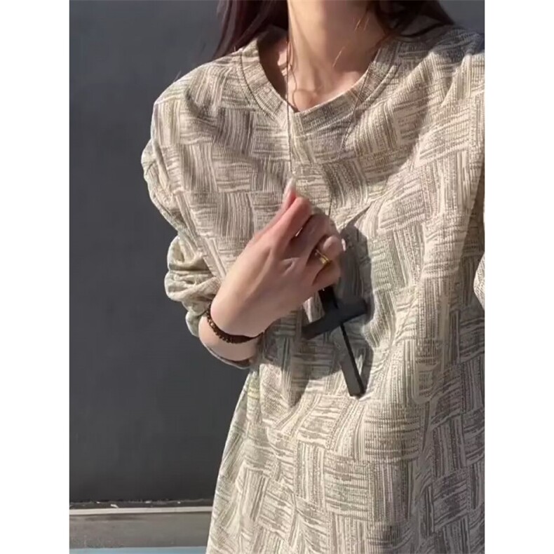 扎染格纹长袖t恤男女春秋重磅正肩圆领卫衣高级感内搭打底衫W191,男装T恤,星座1116A（原606A-3）