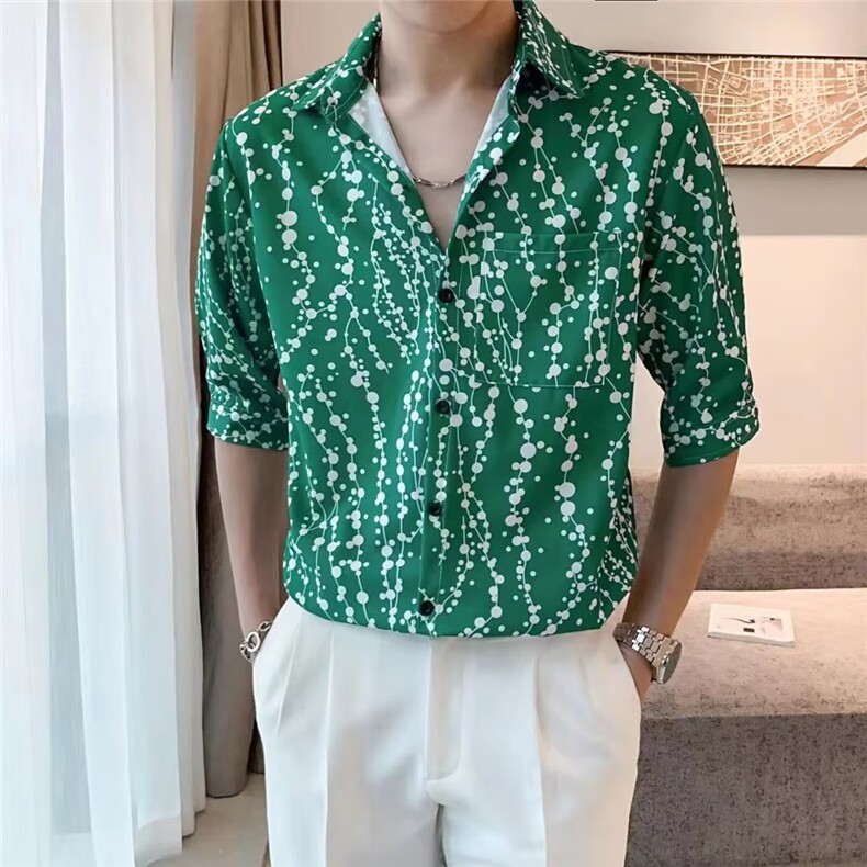 ins气质潮流潮夏季衬衫时尚文艺标准青春流行男七分袖新款日系,男装衬衫,星座1013