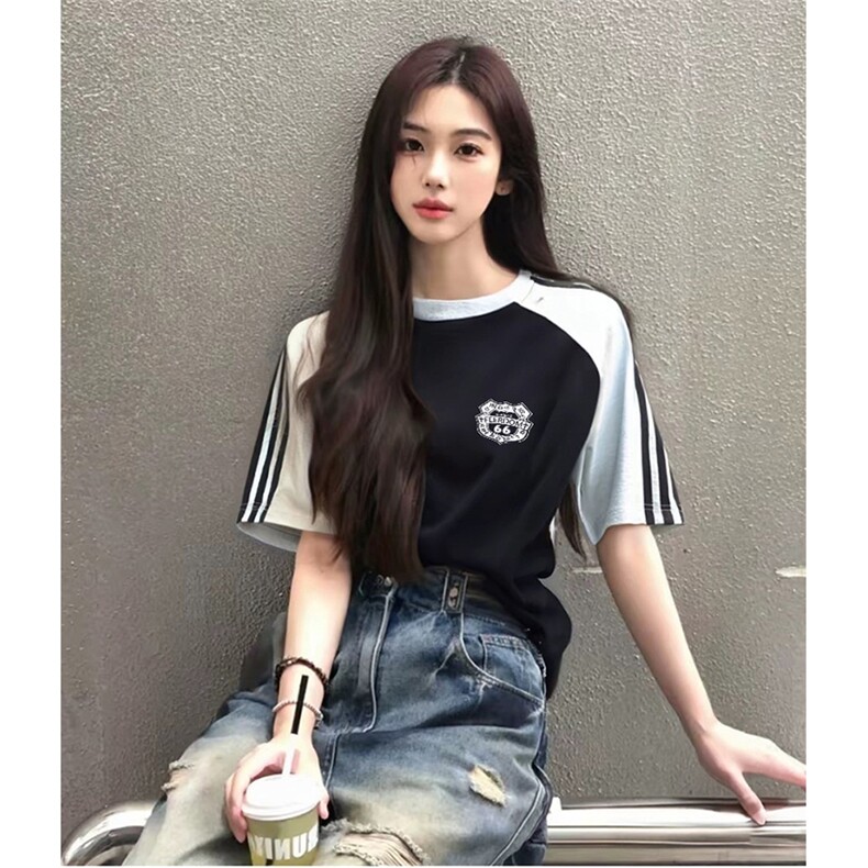 抖音得物品质二开240克宽松纯棉美式潮牌插肩三杠织带短袖T恤，男装T恤，电商A486