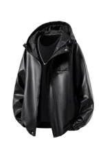 立体白底连帽鳄鱼纹PU皮衣大码M-5XL冲锋衣夹克男JK8744P90控128，男装夹克，星座227-7