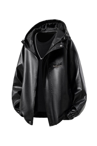 立体白底连帽鳄鱼纹PU皮衣大码M-5XL冲锋衣夹克男JK8744P90控128图片