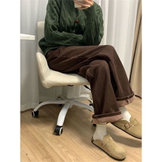 美拉德咖色加绒牛仔裤女秋冬新款复古高腰直筒裤显百搭拖地裤子，男装牛仔裤，星座1210-1