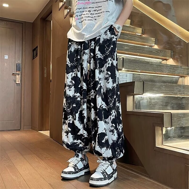 潮夏季青少年标准免烫新中式风休闲裤扎染宽松灯笼裤纯色X907,男装休闲裤,星座506