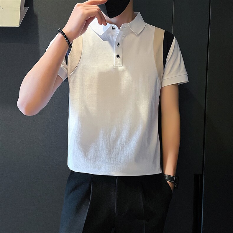 社会小伙夏季男休闲短袖POLO衫撞色修身翻领T恤A319-P55控78,男装T恤,星座210-3