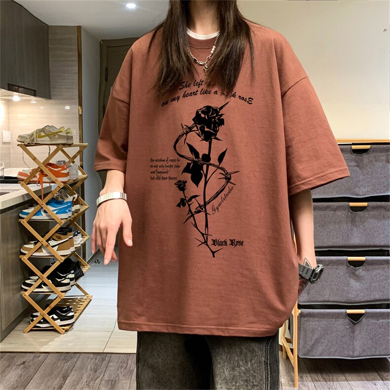 2024夏季中性风男女港风宽松纯棉体恤半袖dt420特p19,男装T恤,电商B370