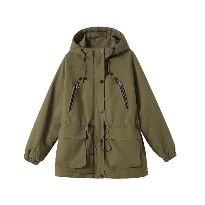 现货。时尚格子加绒加厚连帽保暖女派克服外套,女装棉衣/棉服,依万里