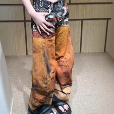 G967-P612025新款3D立体打印错觉复古彩色油画腰带弯刀牛仔裤，男装牛仔裤，电商B323A