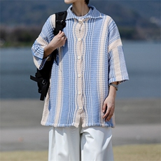 8XL-M特大码美式撞色新中式短袖衬衫男翻领休闲针织开衫DX312P35，男装T恤，电商D206-1