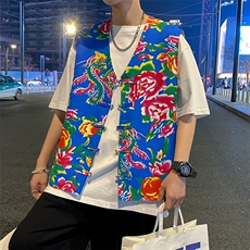 MJ02夏秋双层新男士盘扣风民族风特色东北大花马甲外套团服，男装背心/马甲，星座115A(原星座507）