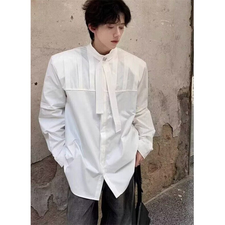 小众解构立体压褶长袖飘带设计感衬衫男宽松慵懒贵气开衫C327,男装衬衫,星座1116A（原606A-3）