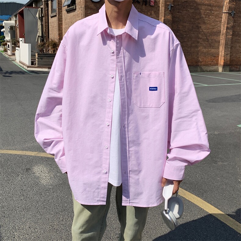 CS14-P35日系ins原宿简约条纹长袖衬衫,男装衬衫,星座1501-1