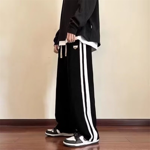 长裤直筒宽松型重磅条纹运动裤子男秋季潮牌宽松青少年慵懒风卫裤图片