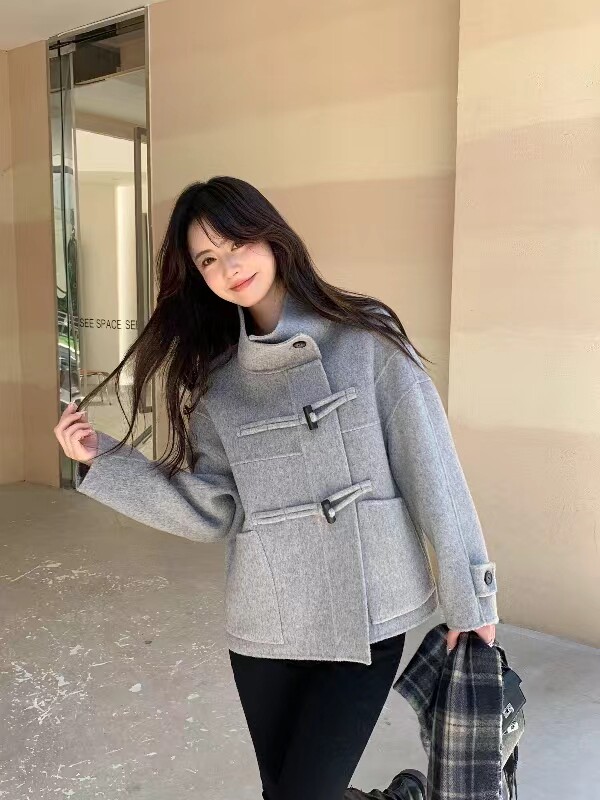 牛角扣立领双面羊绒大衣毛呢子外套女冬季2025年新款短款小个子,女装羊绒大衣,宸诺服饰