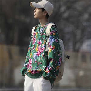 B203 东北大花圆领卫衣外套大码情侣男女团队服班服潮图片
