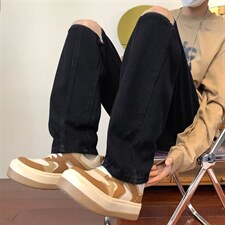 美式vibe风裤子潮ins破洞拉链牛仔裤男设计感小众直筒裤N877-p40，男装牛仔裤，星座1008-1