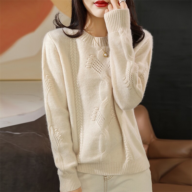 长袖圆领套头纯色2024年秋季简约百搭羊毛针织衫，女装羊毛衫，鲁菏羊绒