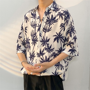 夏季冰丝花衬衫男海边沙滩短袖男潮流ins宽松花衬衣CS801-P35图片