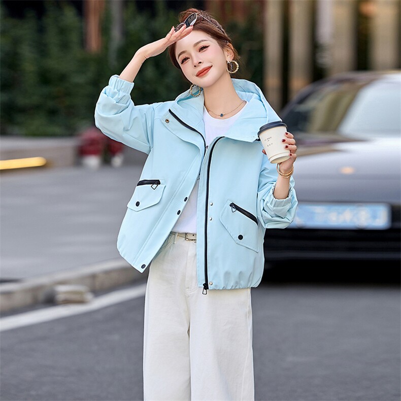休闲连帽短款工装风衣外套女2025春秋新款小个子宽松冲锋夹克上衣,女装短外套,涵亦佰惠