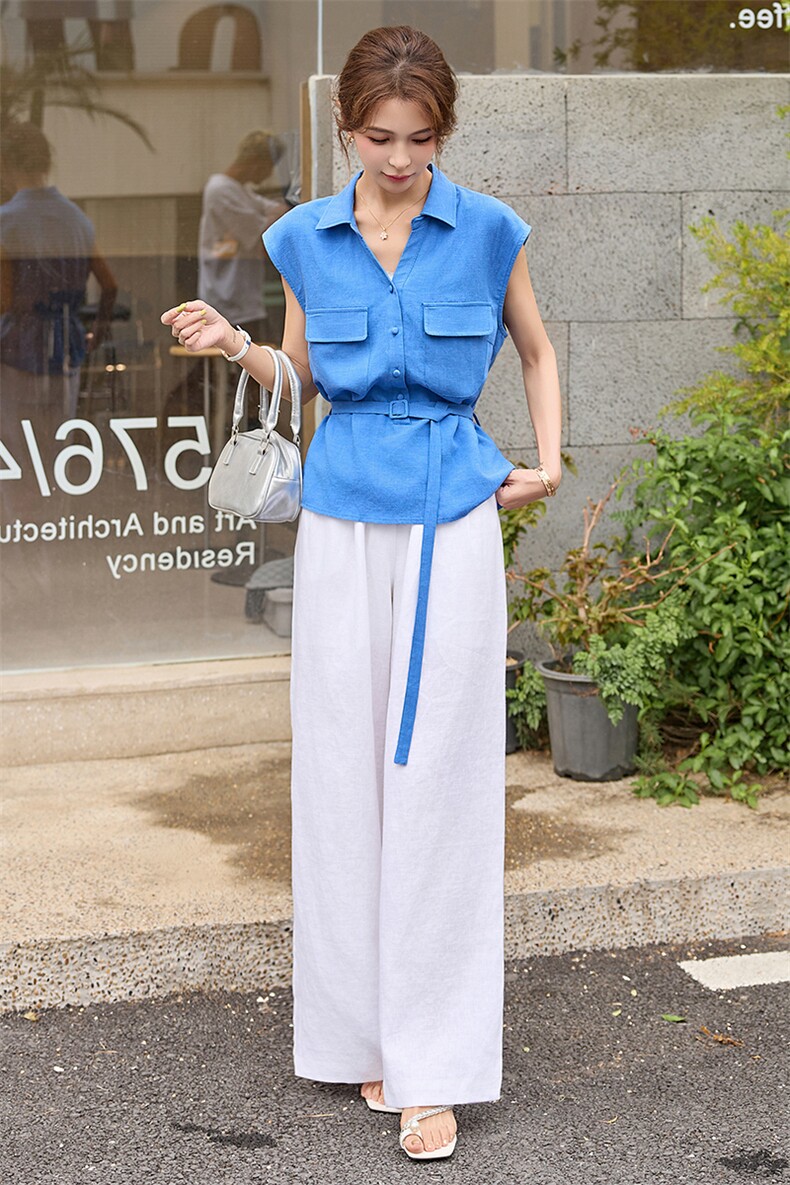 轻熟风气质套装女2025夏季新款时尚显瘦无袖马甲衬衫阔腿裤两件套,女装套装/套裙,艾仟回(原伊仟回)