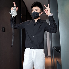 店主风立领衬衫男长袖高级感修身英伦社会小伙301C-CS08-P58控78，男装衬衫，星座301C（原B323）
