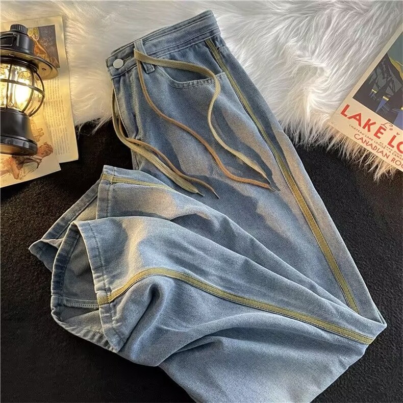 复古牛仔裤男秋冬潮牌宽松阔腿直筒裤美式炸街痞帅裤子N3114-P45,男装牛仔裤,星座1008