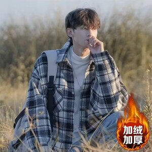 格子衬衫男秋装休闲男款春秋季夹克秋季男生毛呢外套男款WT847图片
