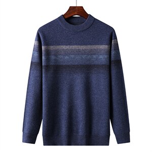 秋冬男士长袖羊毛毛衣男条纹圆领加厚针织上衣QLM77816-P190，男装针织衫/毛衣，电商B212（原钱塘6029）