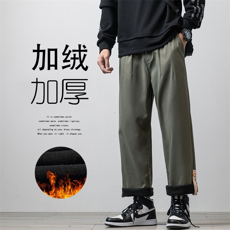 2023冬季大码男宽松直筒裤木地板白墙加绒潮流休闲长裤K28561-P50图片