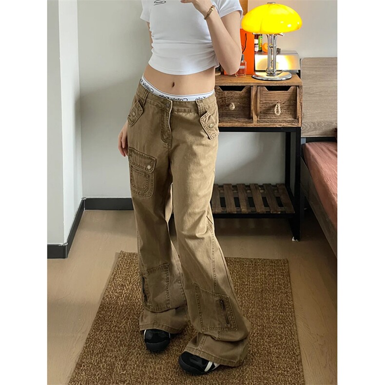 美式牛仔微喇工装裤男女新款高腰多口袋设计感喇叭裤LB00433-P65，男装牛仔裤，星座1008