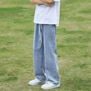 松紧腰浅蓝色牛仔裤男宽松直筒春季新款休闲裤潮流2025春110-P35