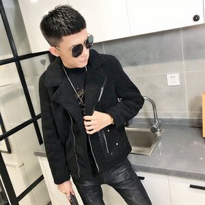 羊羔毛棉服社会小伙加厚男棉衣斜拉车外套C301B-YG01图片