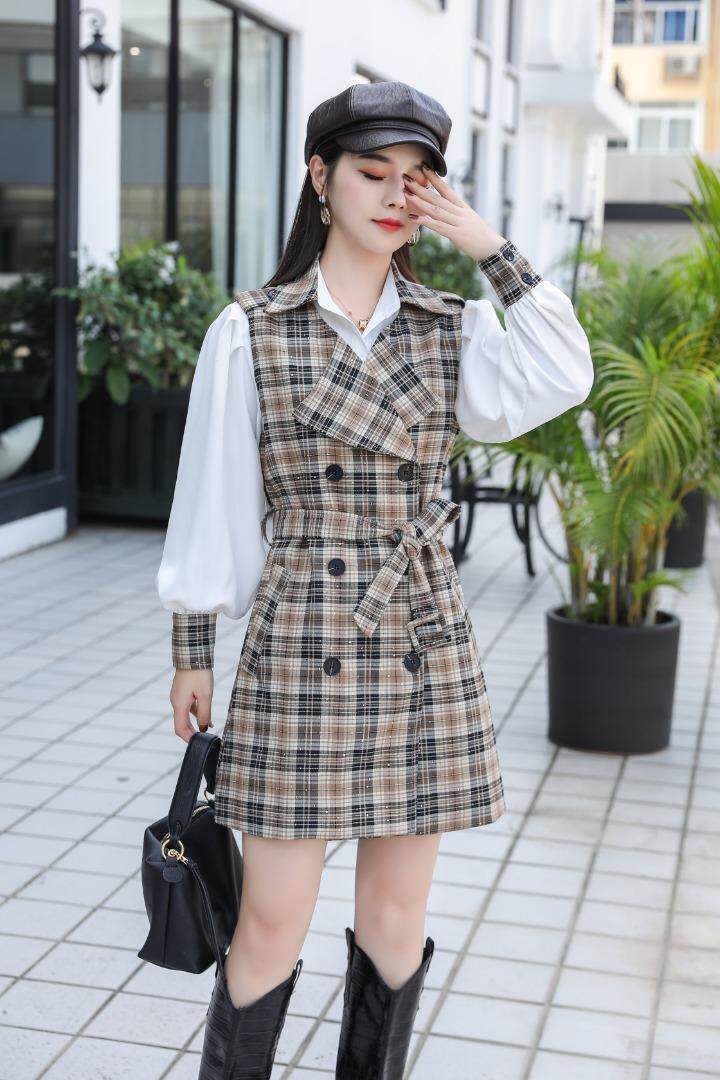 现货秋装格子衬衣两件套，其它，菲雪妮