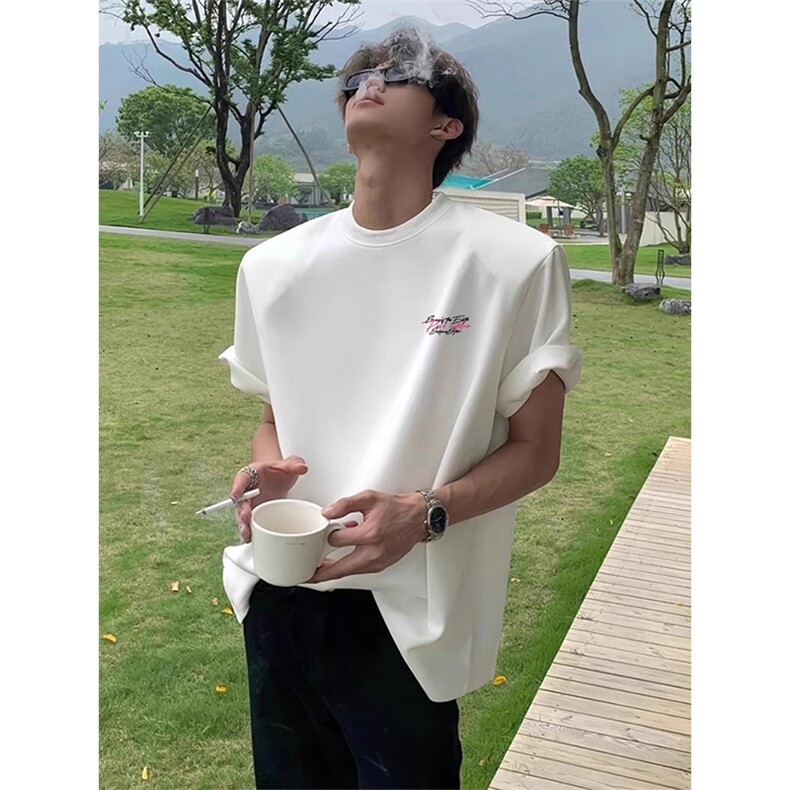 可设48小时发货支持抖音得物来样二开230克重磅美式短袖t恤MT421,男装T恤,电商A486