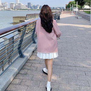 粉色设计感小香风西装春秋女2025新款温柔风宽松洋气毛边小西服图片
