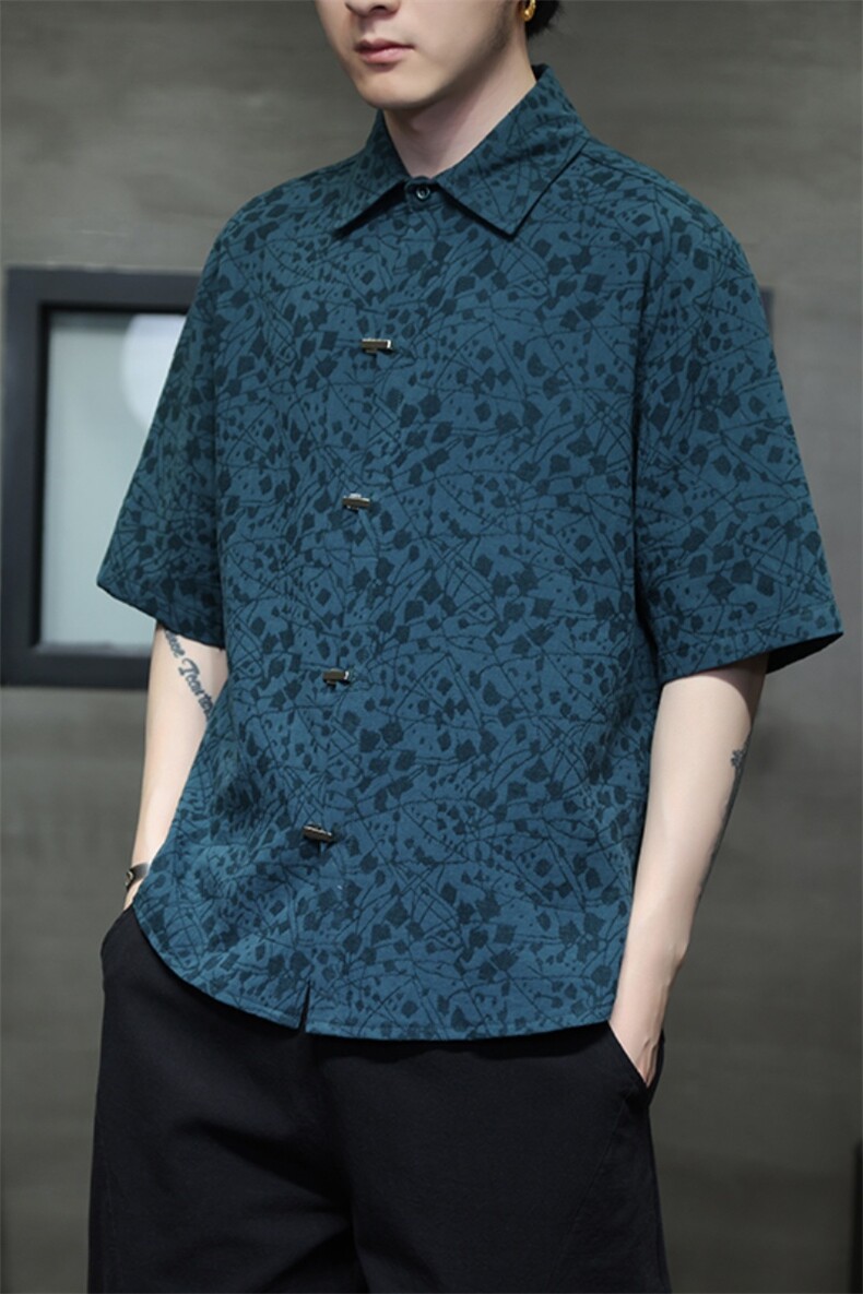 新中式金属扣风潮T恤短袖民族服饰刺绣时尚提花T2412-P68,男装T恤,电商A227
