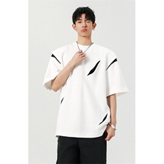 706-T9903-P48现货夏季男士小众解构分割垫肩短袖拼接设计T恤，男装T恤，星座706