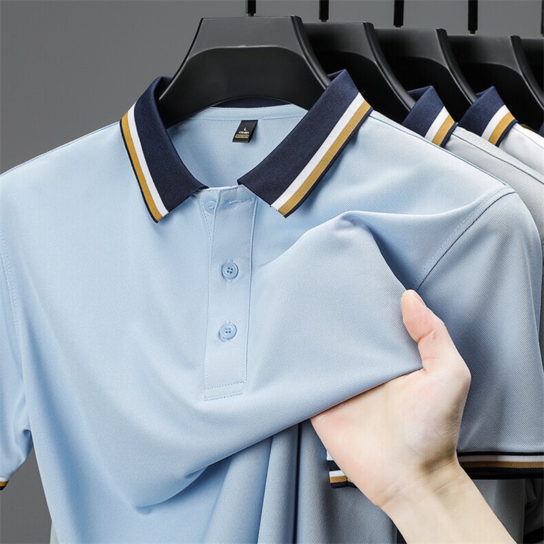 夏季POLO衫短袖T恤男士潮流2025新款上衣服男翻领半袖冰丝体恤,男装T恤,电商B212（原钱塘6029）