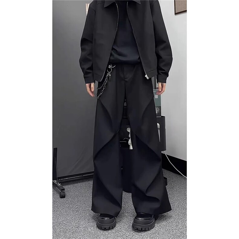现货足美式黑色褶皱弯刀西裤K228/P45,男装西裤,星座205-3