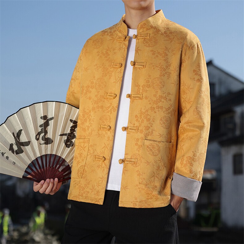 男士外套麂皮绒印花夹克盘扣立领唐装风XZ1512-2507-P85,男装夹克,星座1512