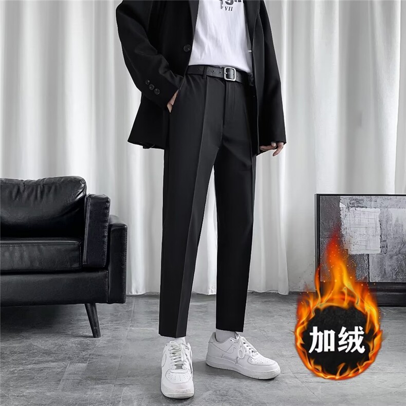 男秋季新款港风休闲裤加厚九分西裤 YK9加绒P45图片