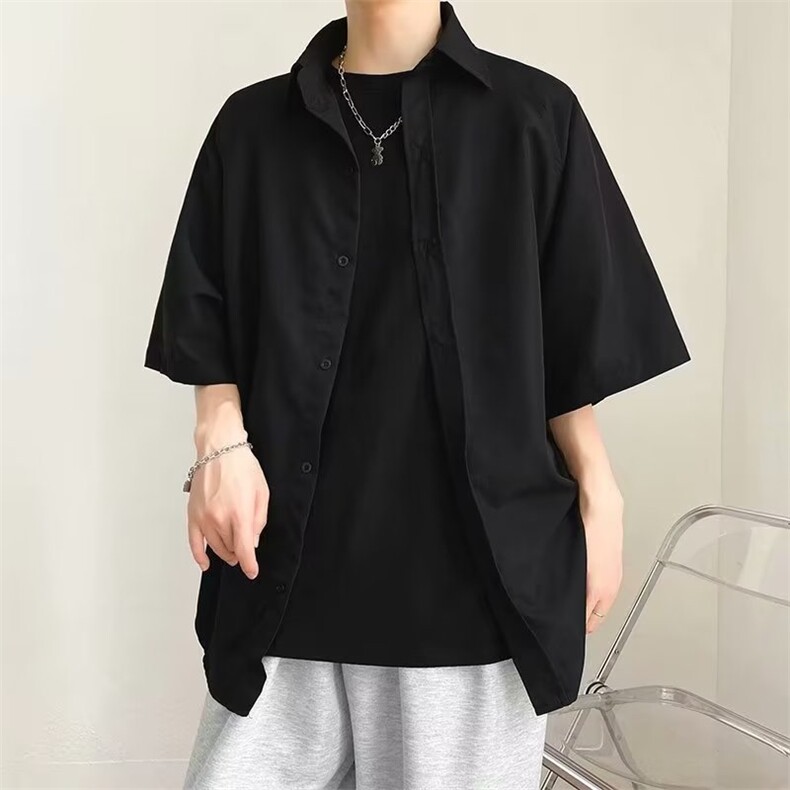 日系五分袖春夏季新款衬衫潮流慵懒男方领宽松型衬衫AC198P26,男装衬衫,星座1116-2