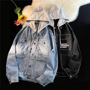 JK3001-P80-控108 现货拼接牛仔夹克外套连帽图片