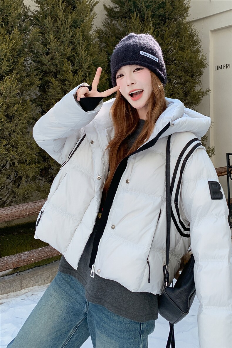 白色短款连帽羽绒服女2025冬季新款时尚学院风加厚保暖面包服外套,女装羽绒服,慧尚2-185