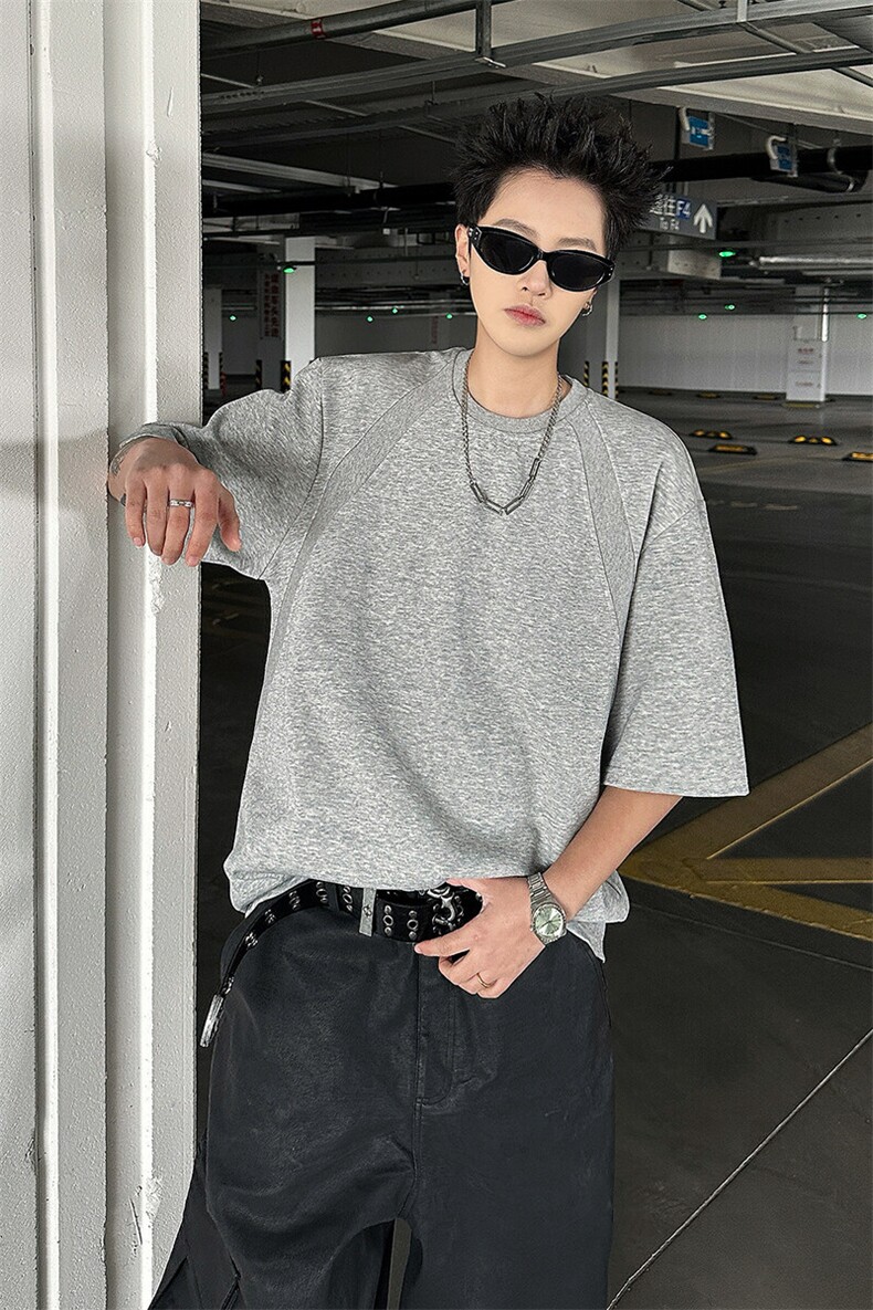 8XL-M美式高街高克重短袖T恤男宽松短款BOXY正肩上衣半袖DX334,男装T恤,电商D206-1