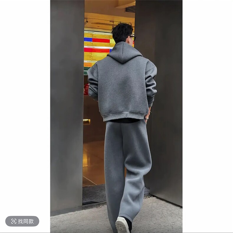 秋冬高克重假两件连帽卫衣直筒裤卫裤套装W352-P128K352-P72网图,男装休闲裤,电商B267
