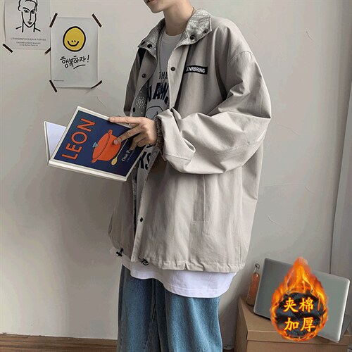 春秋潮牌ins腰果花两面穿外套男宽松加绒加厚夹克JK466-P60加绒70图片