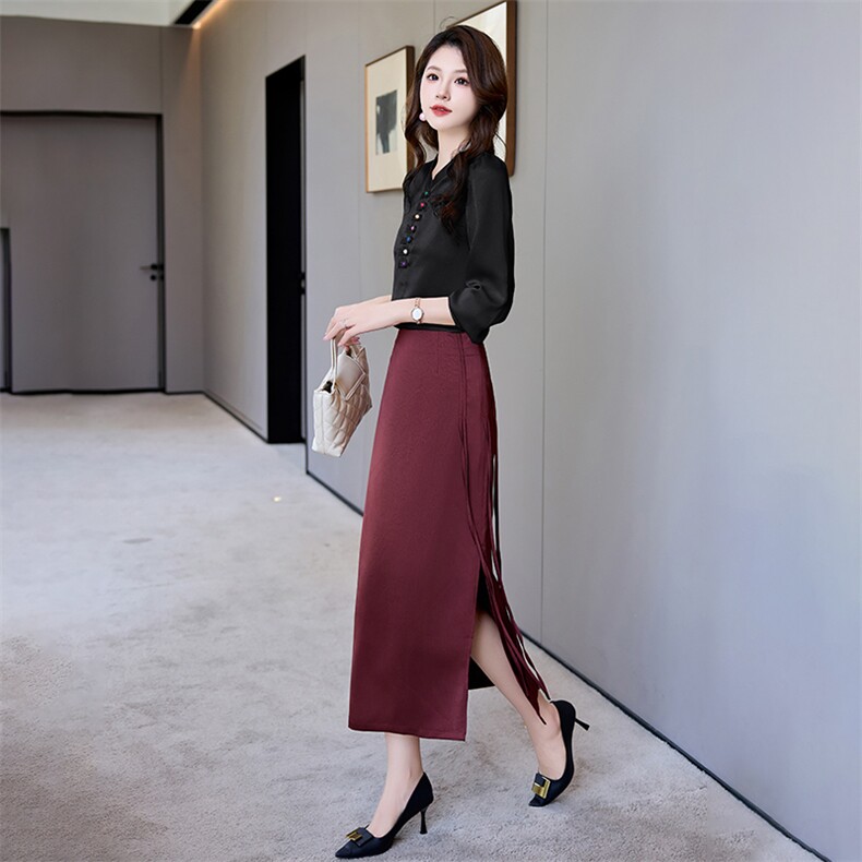 连衣裙包臀裙复古闺舍衬衫女宽松显瘦拼接长袖上衣小个子两件套,女装套装/套裙,火爆靓佳人