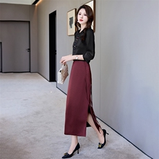 连衣裙包臀裙复古闺舍衬衫女宽松显瘦拼接长袖上衣小个子两件套，女装套装/套裙，火爆靓佳人