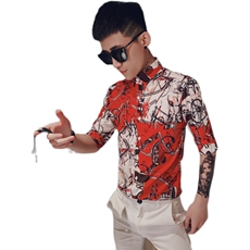 312A-241-P55新款社会小伙中袖衬衫韩版潮流男士五分袖衬衣B，男装T恤，星座312A-5